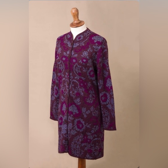 Novica Floral 100% Baby Alpaca Cardigan From Peru “Dream Garden In M… - Picture 4 of 14